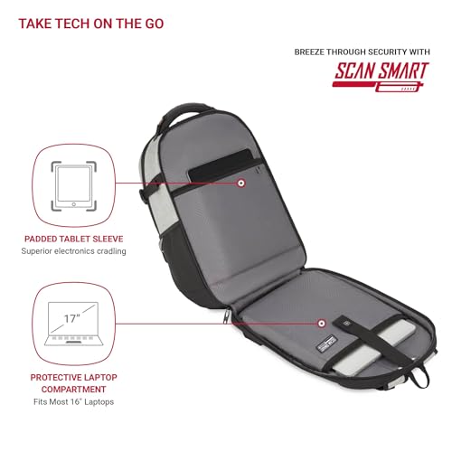 Image of SwissGear Travel Tech Pro Laptop Backpack - Fits Laptops up to 16 inch - ScanSmart TSA-Friendly Backpack with Multiple Organizer Pockets - Grey Heather