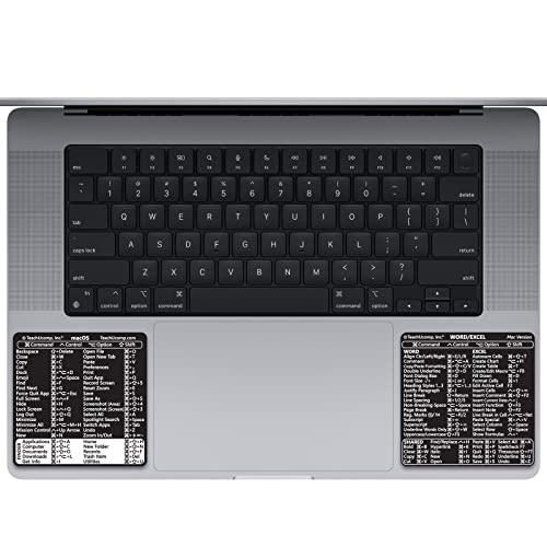 TEACHUCOMP Keyboard Shortcuts Sticker for Mac OS Plus Microsoft Word and Excel (for Mac/MacBook) Training Aid Cheat Sheet-Vinyl, Laminated, No-Residue Adhesive (Black)
