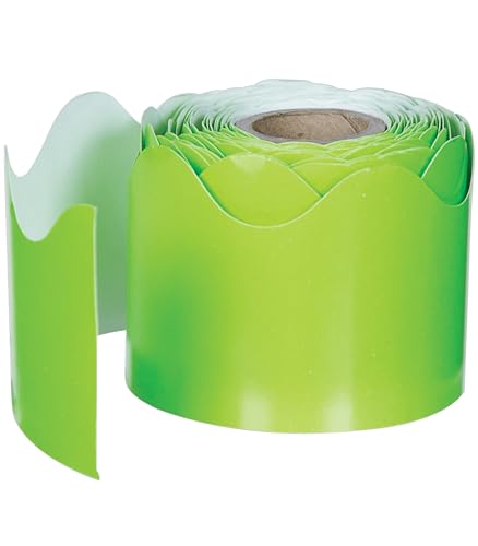 Carson Dellosa 36Ft of Lime Green Bulletin Board Borders, 13 Strips of Neon Scalloped Trim for Rolling Whiteboard, Cork and Posterboard, Party, Office Decorations, and Classroom Decor - Thumbnail 7