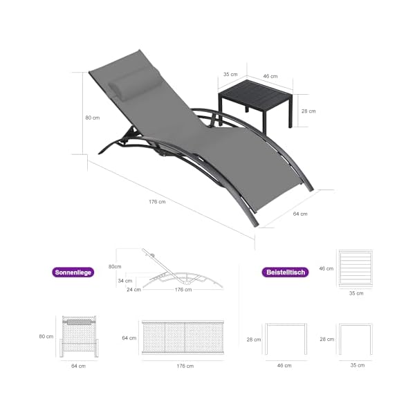 PURPLE LEAF Sonnenliegen-Set Grau mit Tisch