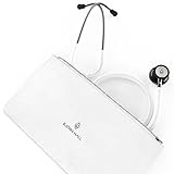 BJÖRN HALL Matte Black White Clinical Stethoscope & Case | Pediatric EMT LPN CNA & Respiratory Therapist | Length 26in | Perfect Nurse Kit | Bag Can Fit Name Tag Charms & Pen Light | White Tubing MBW