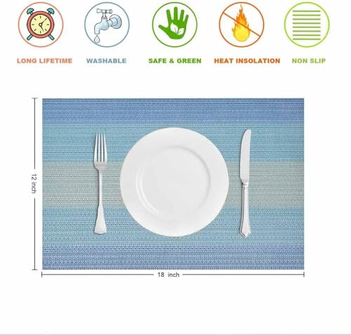 Image of Washable PVC Heat Resistant Colorful Place Mats for Kitchen Dining Table Mates Washable Heat-Resistant for Dining Table (Blue, Pack of 4)