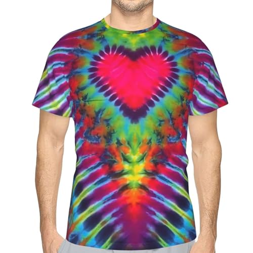 Men's Rainbow Heart Tie Dye Shirt Adult Hippies Tie-Dyed Tshirt Outfit Short Sleeve Tee Clothes Size 3XL