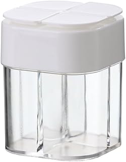 AKOAK 1 Pack 4 in 1 Salt and Pepper Shaker Jar, 4 Grids Flip Clear Empty Plastic Spice Splitter Container for Travel, Camping, Barbecue, Home/Restaurant Kitchen Cooking - White