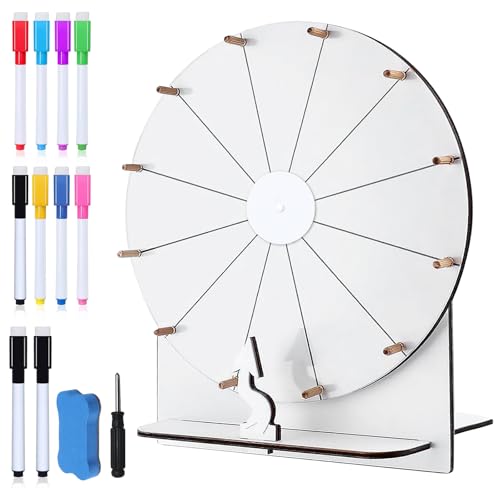 Roue De La Fortune, 29cm Roue De La Chance, Effaçable Roue De Jeu Avec Gomme, Marqueur Et Tournevis Personnalisable Avec Support, Roue De Prix En Bois Pour Jeux De Loterie, Jeux De Mots, Carnaval,Fête