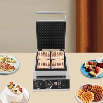 1750W Commercial Electric Waffelmaschine mit vier 4,5 * 4,5-Zoll-Formen Geliefert, Elektrischer Waffelbereiter,Tisch Stehend Waffeleisen Krups Sandwich Waffel Maker, 50~300 ℃, Antihaftbeschichtung – Bild 5