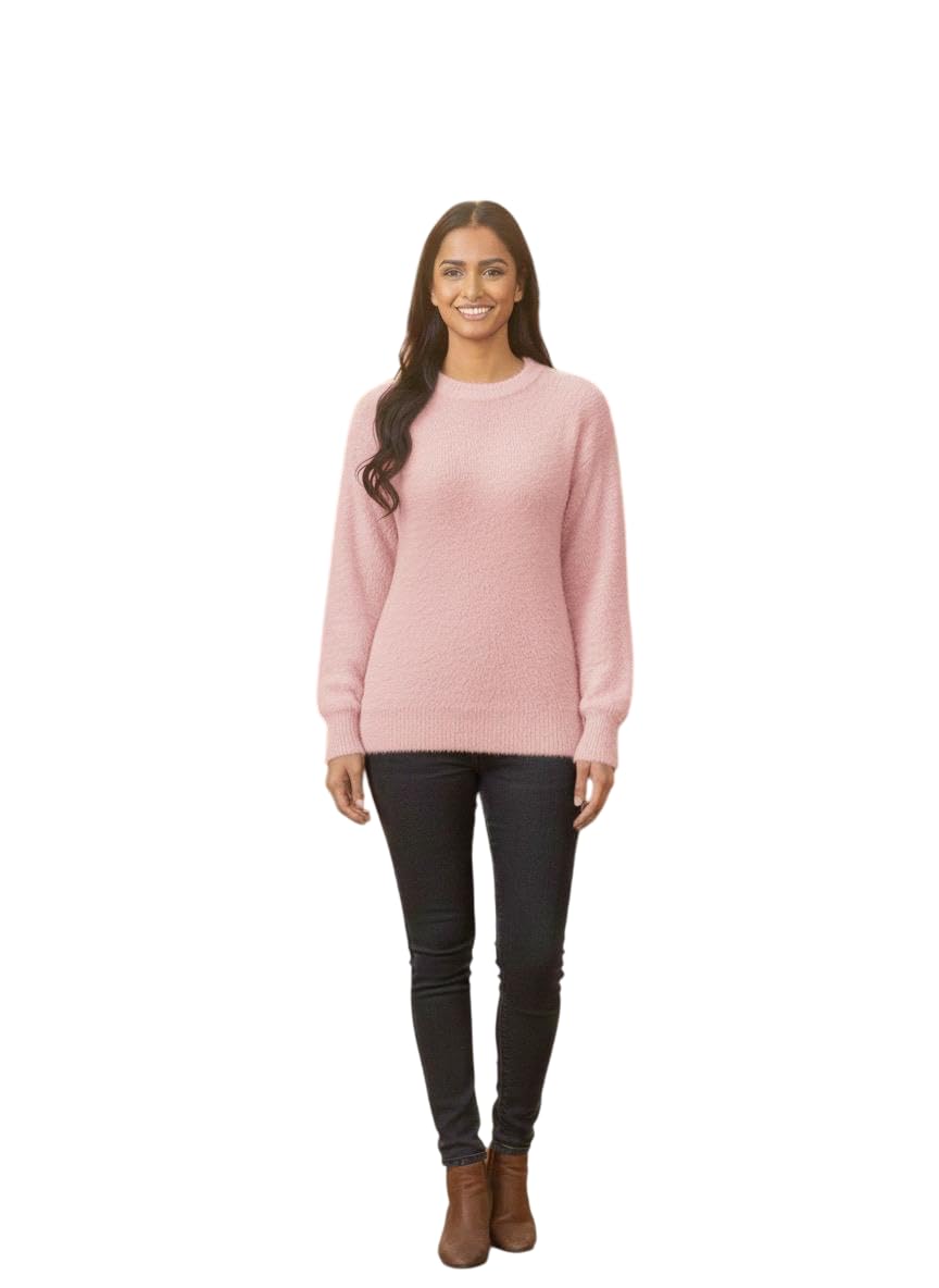 patolaswag Women's Light Pink Woolen Fur Winter Sweater - Soft Cozy Stretchy Relaxed Fit Long Sleeve Perfect for Fall & Winter Casual Wear-picture-39