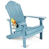 Poly Lumber Adirondack Chair with Cup Holder, Weather Resistant Adirondack Chair for Fire Pit...