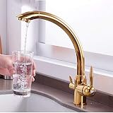 FZHLR Negro/Oro/Beige/Cepillado Caliente Mezclador De Agua Fría Agua Pura 3 En 1 Grifo De La Cocina Que Bebe Agua Del Grifo Mezclador De Doble Salida De Agua Del Grifo, El Oro