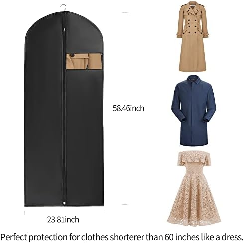 YUSAQMM Long Garment Bags(60x150cm),Breatheable Dust Bags for Clothes Storage,Washable Dress Covers Carrier Protector Bags for Long Gown, Suit Bags with Zipper for Costumes coats(4PCS,BLACK)