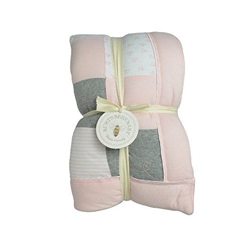 Burt's Bees Baby - Honeybee Mini Check Reversible Quilt, 100% Organic and 100% Polyester Fill (Blossom)