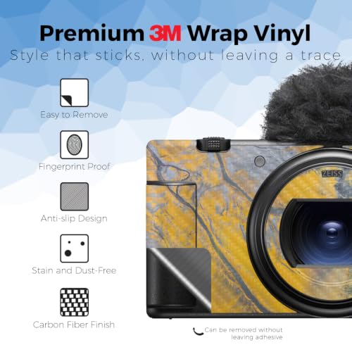Image of Carbon Fiber Camera Skin Compatible with Sony ZV-1 Mark II (2023) - Yellow Spill - Premium 3M Vinyl Protective Wrap Decal Cover - Easy to Apply | Crafted in the USA by MightySkins