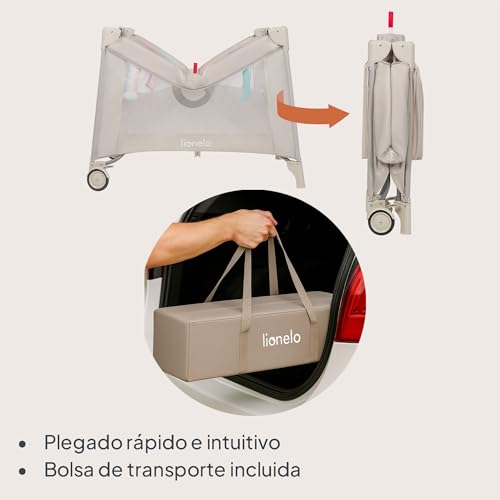 lionelo Parque Infantil 2 en 1 y Cuna de Viaje Mille Plus hasta 15 kg, de 0 a 36 Meses, Entrada Lateral, Colchón 3D, 2 Ruedas con Freno, Plegable, Bolsa de Transporte incluida - imagen 8