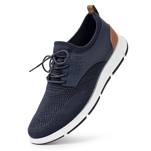 Samilor Breeze Men's Oxford Lace-Up Lightweight Casual Walking Shoes, Comfortable Dress Sneakers, Mesh Business Shoes, Navy