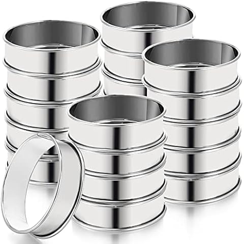 Lyellfe 20 Pieces English Muffin Rings, Stainless Steel Crumpet Rings, 3 Inch Double Rolled Nonstick Muffin Tart Ring Mold, Egg Griddle Cooker Ring for Home Baking, Food Making Cover