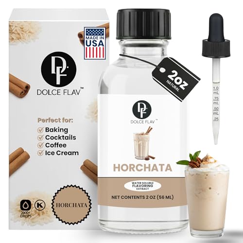 Dolce Flav Natural Horchata Extract, Water Soluble – 2 oz | Authentic Cinnamon Rice Flavoring for Baking, Desserts, Beverages & Syrups – Sugar Free, Kosher, Allergen Free