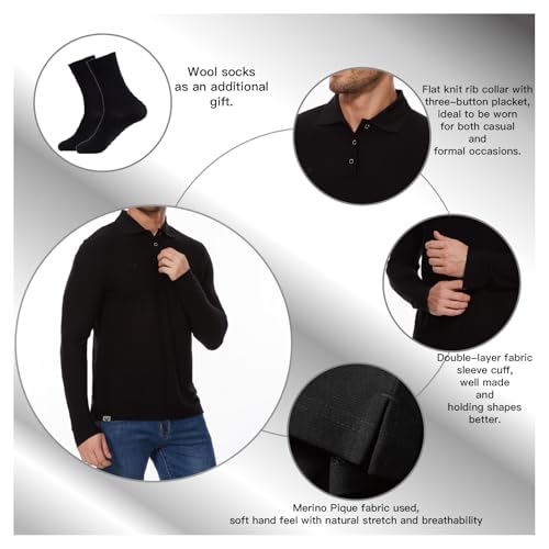 MERINNOVATION Merino Wool Long Sleeve Polo Shirts for Men-100% Merino Wool Mens Golf Shirt Pique Moisture Wicking3