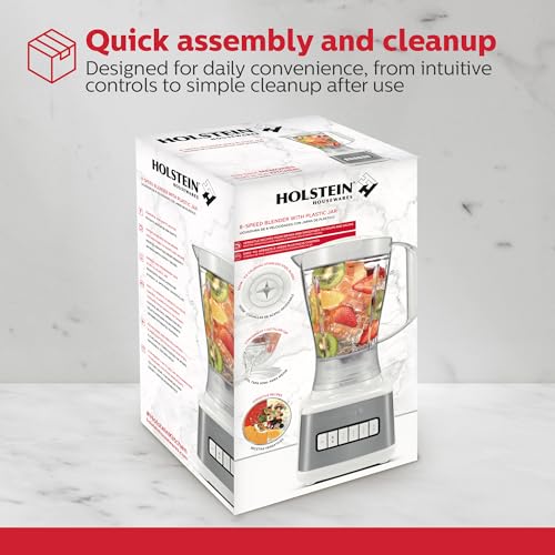 Holstein Housewares 8-Speed Countertop Blender &ndash; 500W Power, 50oz (1.5L/6-Cup) Durable Plastic Jar, Easy Controls &ndash; Ideal for Smoothies, Shakes, Sauces & Meal Prep, White