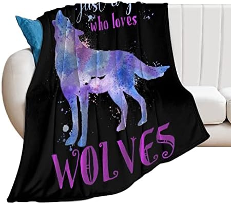 Just Girl Who Loves Wolves Blankets & Throws Warm Ultra-Soft Microfiber Fleece Blanket for Bed Couch Living Room（40"x50"-Suitable for Kids/Girl/Boy）