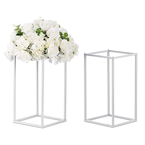 Sziqiqi 10 St Vita Vaser För Bröllopscentrum - Metallgolvvas För Blomsterställsbord Mittstativ Minimalism Cuboid Design Blomsterställ För Bröllop Evenemang Mottagningsdekoration, 40 Cm