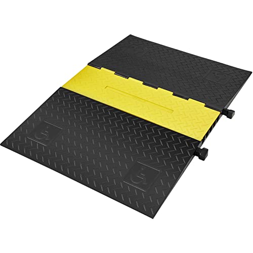 Image of VEVOR 5 Channel Rubber Cable Protector Ramp, Heavy Duty 22000 lbs /axle Capacity Wire Hose Cord Cover Ramp, ADA Compliant Driveway Road Hump, Traffic Speed Bump w /Flip-Open Top Cover