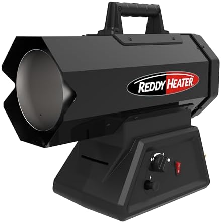 Reddy Heater Hybrid Cordless LP Forced Air Heater, 60,000 BTU, Outdoor Propane Space Heater, CSA Certified, Adjustable Base, Enclosed Motor, 10ft Hose & Regulator, Works w/Dewalt & Milwaukee