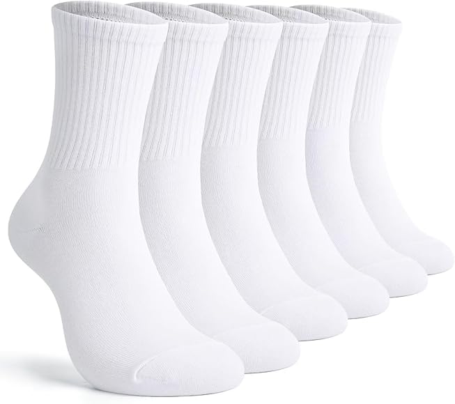 plusox Long Socks 6 Pairs Crew Socks Men Women Sports Socks Tennis Socks Hiking Socks Cotton WHITE-picture-14