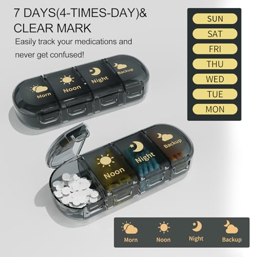 Image of Premium Medicine organizer Box- Waterproof Weekly Medicine organizer- Medicine Box for home, 7 days tablet organizer For Home-Large Pill Organizer Box Case (Black-4 Compartment (Standing))