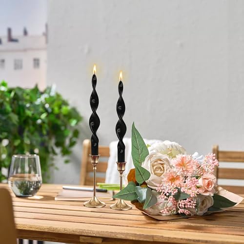 Image of Smokeless Black Spiral Taper Candle Handmade Unscented Taper Candlesticks 10 Inch Long Twisted Candles for Candlelight Dinner Holidays Wedding Home Decor