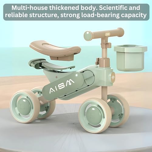 Image of Baby Balance Bike | Toddler First Ride-On Bike | Non-Pedal 4-Wheel Push Bike | Lightweight & Sturdy Design for Boys & Girls | Ideal for 1-3 Years Old (Green : KB-079)