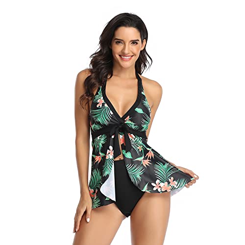 LHHMZ Femmes Deux Pièces Maillots De Bain Ensemble Tankini Maillot de Bain Fleuri à col en V Maillots de Bain Maillot de Bain Bikini Ensemble