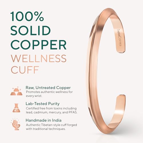 Image of TheraCopper Pure Copper Bracelets for Women & Men, Cuff | 100% Real Copper Bracelet for Men & Women - Raw, Solid & Uncoated, Authentic Tibetan Handmade Jewelry, Adjustable Cuff Bangle