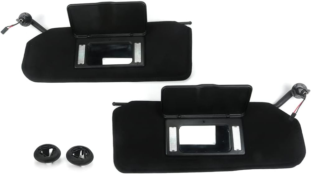 for 1997-2004 Corvette C5 Sun Visors Shades with Bezel Trim Mount Pair Lighted Vanity Mirrors Black 10442033 10442034