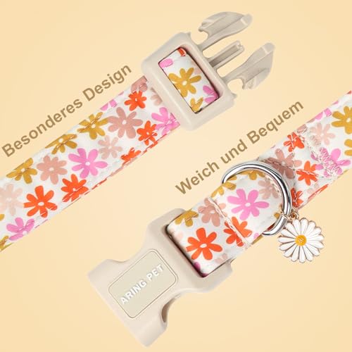 ARING PET Sommer Hundehalsband, Hundehalsband mit Bunten Blumen Bedruckt, Baumwolle Blume Halsband mit Quick Release Kunststoffschnalle für Jungen und Mädchen Hunde