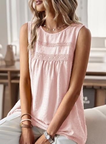 Image of Falechay Womens Summer Tops Boho Shirts Crewneck Sleeveless Tank Tops Flowy Lace Hem Casual Blouses Clothing Trendy 2026