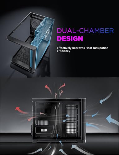 AsiaHorse Pegasus Micro ATX PC Case Dual Chamber 270° Full View Tempered Glass Huge Space MATX Gaming PC Case-360mm Radiator, RTX 40 Compatible, High Airflow Full-Tower MATX Computer Cases-Black - Image 6