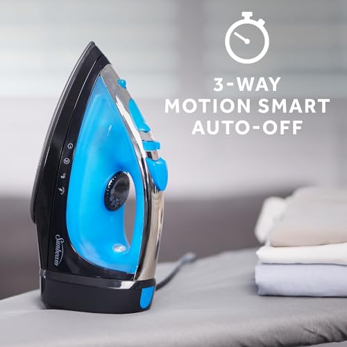 Sunbeam Steammaster Steam Iron, 1400 Watt, Large Anti-Drip Stainless Steel Nonstick Soleplate with 8' Retractable Cord, Horizontal or Vertical Shot of Steam and 3-Way Auto Shut-Off, Black/Blue by Sunbeam - Image 7