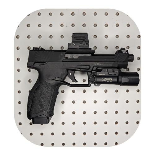 Hammy3DPrints Mount for Taurus TX22 - Pegboard/Skadis/etc. | Pistol Holder Storage Rack (Facing Left, Heavyweight Diamond Plate Steel)