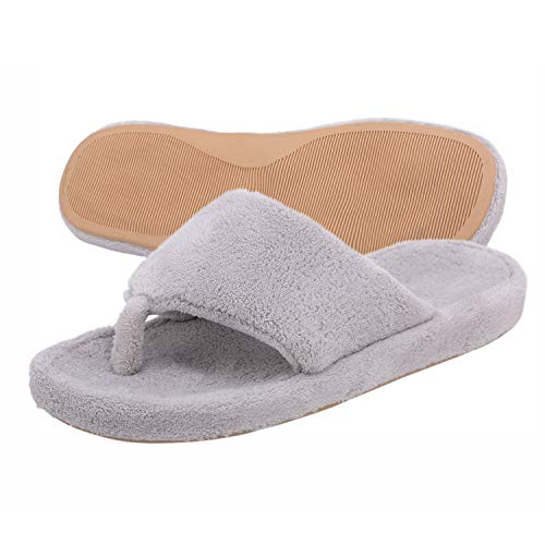 Onmygogo Indoor Flip-Flops Open Toe Thong Slippers for Women with Arch Support and Non-Slip Rubber Sole(7-7.5, Grey)