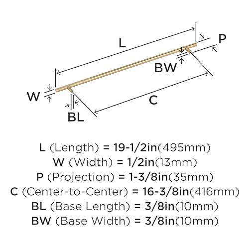 Image of Amerock 16-3 /8 inch Bar Pulls Champagne Bronze Drawer Pull | 16-3 /8 inch (416mm) Center-to-Center Mounting Distance and 19-1 /2 inch Overall Length, Durable Carbon Steel Cabinet Hardware