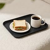 Large Food Transport Tray for Cafe and Restaurant, Black, Rectangular, 14x18 inch, Durable Heavy Duty for Hotel Breakfast Tray