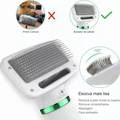 Escova Secadora Elétrica para Animais de Estimação, Massageadora com Filtro Seco para Pet, 135° Ajus