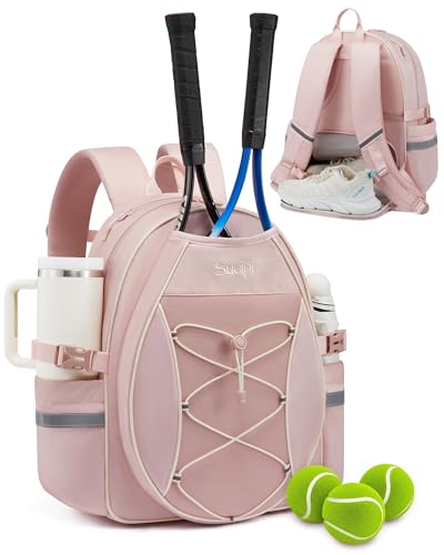 Sucipi Tennis Bag for Kids Professional Youth Tennis Bag Backpack to Hold 2 Rackets Tennis Gifts for Boys Girls Light Pink
