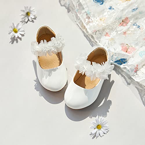 Flaryzone Toddler Little Girls Wedding Ballet Mary Jane Flats Floral Strap Dress Shoes (White,Toddler-Size 6) #TOP1