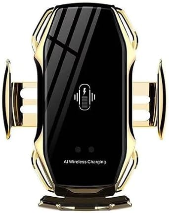 A5 Ice Cooling Charging Wireless Car Charger, 15W Dual Coils Fast Charging Auto Clamp Phone Mount for iPhone 15 14 13 12 11 Pro Max XR,S22 Ultra S21 S20 Gold