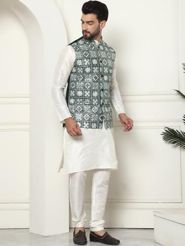 Image of SOJANYA (Since 1958 Men's Silk Blend Kurta Pyjama with Embroidered Nehru Jacket
