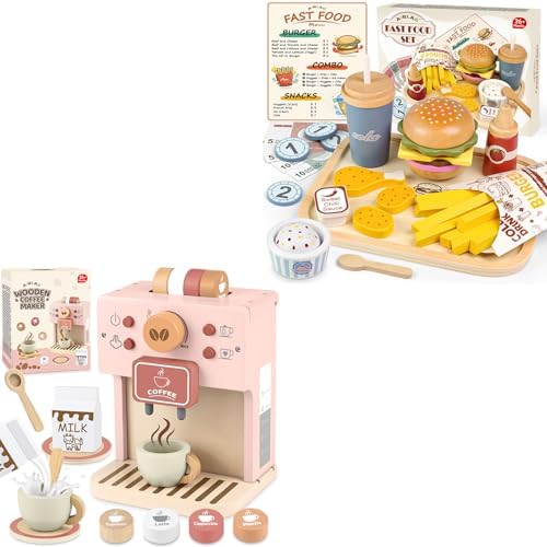 Wooden Hamburger Play Food Sets and Wooden Coffee Toys Pretend Play Toddler image 5