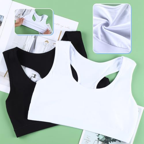 ZhongShuang 4er-Pack Mädchen Sport BH, Bauchfreie Tops, Sport-BH,Kinderunterwäsche, Nicht Gepolsterter Trainings-BH, Teenager, 8-14 Jahre(Schwarz Und Weiß)