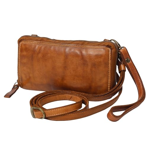 Spaghetti Western Swc448Tan Wallet Vintage Handmade Drum Dyed Genuine European Cowhide Leather Women Bag Western Handbag Purse