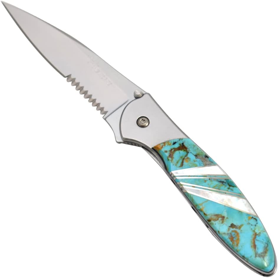 Kershaw Leek American-Made Folding Pocket Knife with Artisan-Crafted Natural Turquoise Stone Handle